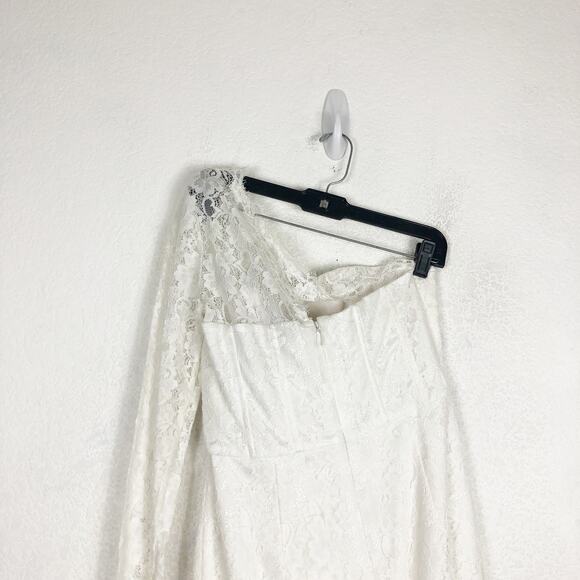 BCBGMAXAZRIA Arlena Mini Dress Size 8 One Shoulder White Lace Cocktail Bridal - Picture 11 of 13